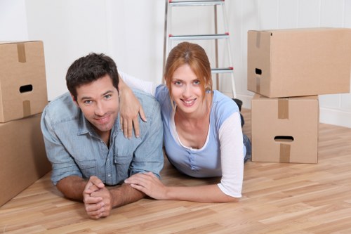 Packed boxes and furniture ready for transport by a local moving company